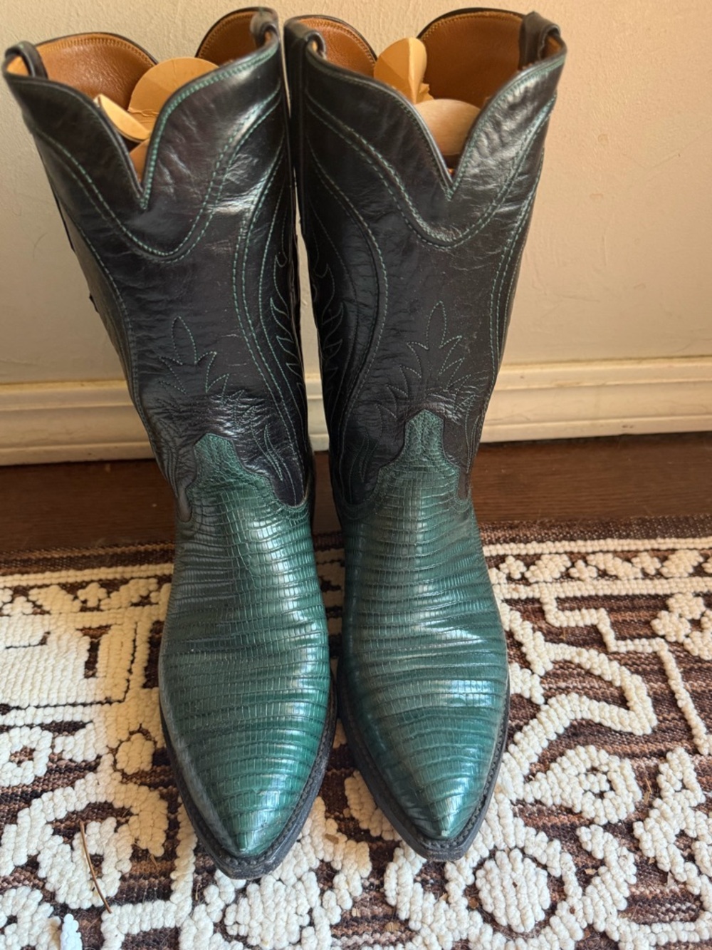 Lucchese Black & Green Lizard Boots 6.5